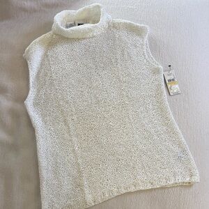 DKNY White Sleeveless Turtleneck Thin Sweater